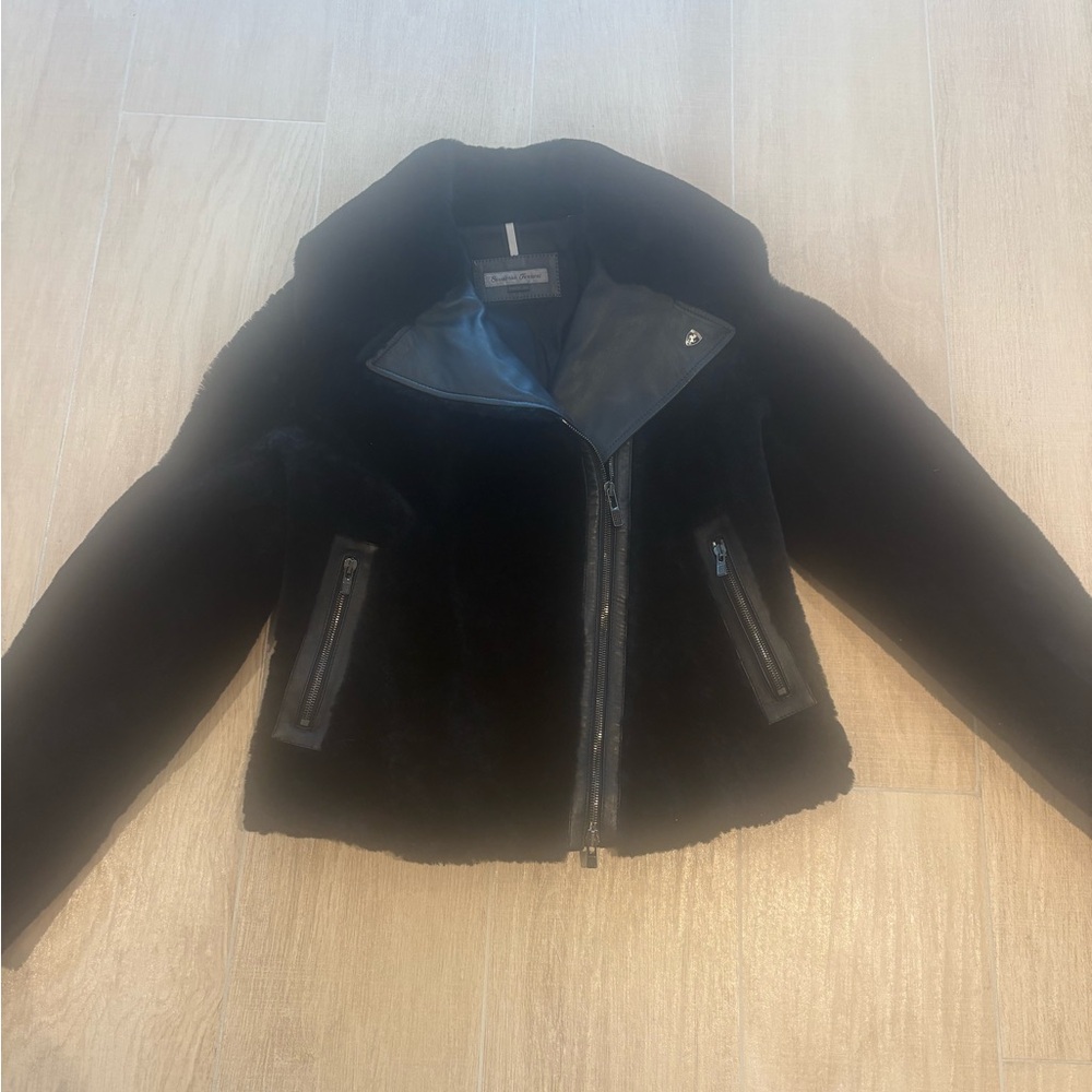 Scuderia Ferrari Black Shearling Moto Jacket